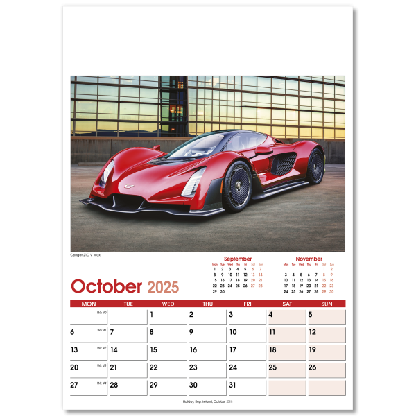 Fast Cars Wall Calendar - 13 Leaf